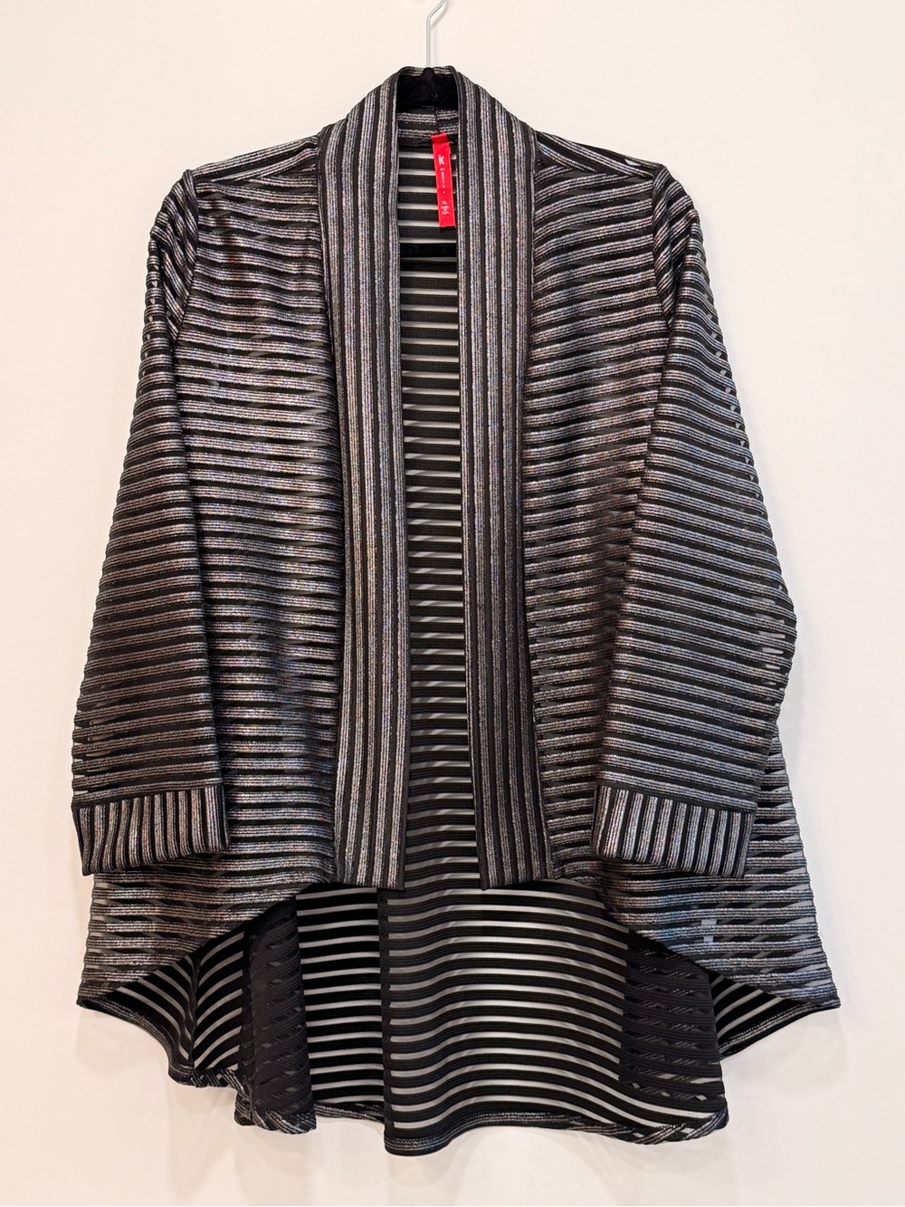 IC By Connie K Open-Front Striped Metallic Black Blazer Jacket